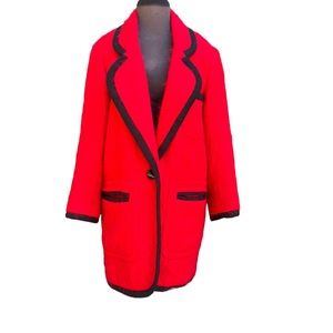 Carlisle Cherry Red Black Trim Oversized Mohair Single Button Luxury Blazer Coat